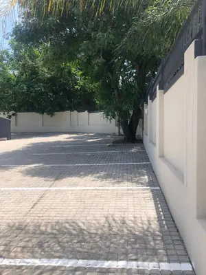 a sidewalk with a tree in the middle of a fence at Spring Acres Guesthouse in Nelspruit