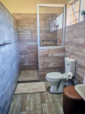 a bathroom with a toilet and a shower at African Hoopoe Inn in Polokwane