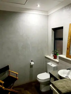 a bathroom with a white toilet and a sink at Phatt Olive BnB in Middelburg
