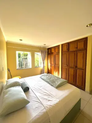 a large white bed in a bedroom with a window at Bugera's Palace in Pretoria