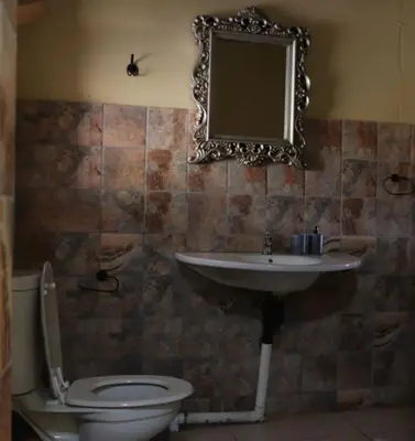 a bathroom with a sink and a toilet and a mirror at 54 River Logde in Mokopane