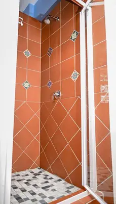 a shower with an orange tiled wall at CasaRegalo180 in Pretoria