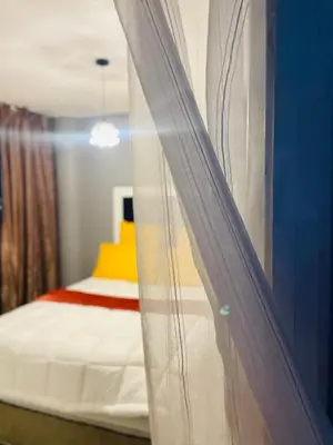 a bedroom with a bed with a curtain next to it at Cloud 10 Hideaway in Pretoria