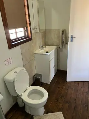 a bathroom with a white toilet and a sink at 7 on Bellevue in White River