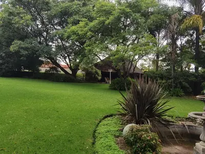a yard with a green lawn and trees at No 24 Allan Road in Midrand