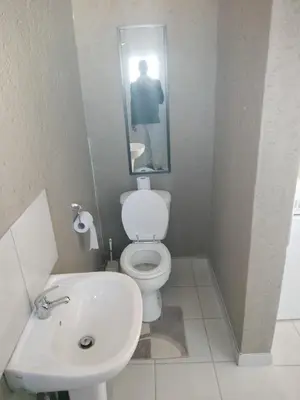 a bathroom with a white toilet and a sink at Mantsho Lagoon
