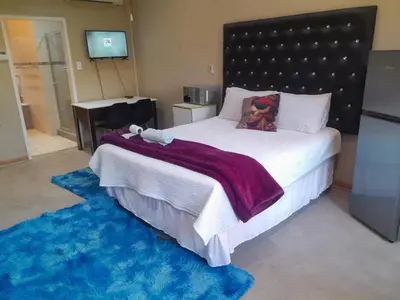 a bedroom with a large bed and a television at Wallace place guest house in Polokwane