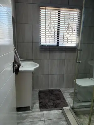 a bathroom with a sink and a toilet and a window at Lulu's guest house in Nelspruit