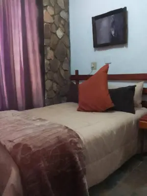 a bedroom with a bed with a tv on the wall at Mountain Guesthouse in Pretoria