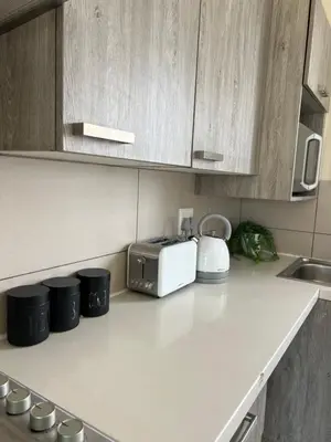 a kitchen counter with a toaster on a counter top at The West End 252 in Midrand