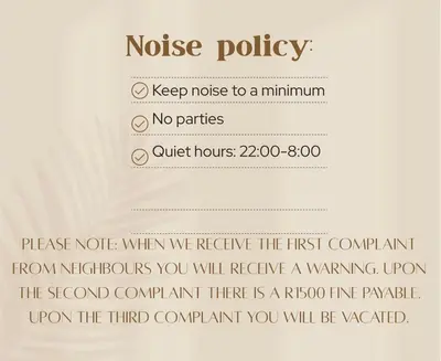 a ticket for a noise policy with the text at Aspen Creek in Benoni