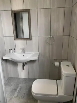 a bathroom with a white toilet and a sink at Yinjwasi Hill guest house in Armburg