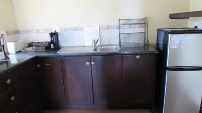 a kitchen with a sink and a refrigerator at 205 Zebula 2 bedroom cottage in Warmbaths