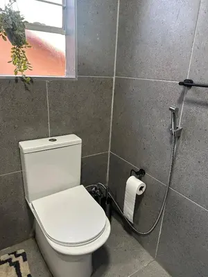 a bathroom with a toilet and a roll of toilet paper at The Olive Nook 2-Bed in Midrand in Midrand