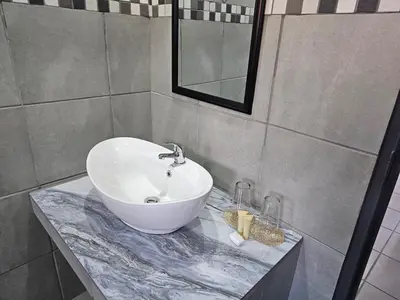 a bathroom with a white sink on a counter at 4 Trees Accommodation in Polokwane