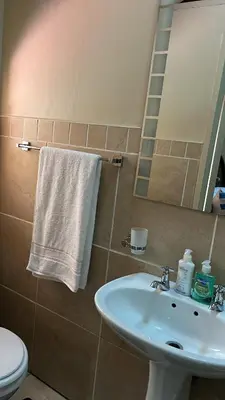 a bathroom with a sink and a white towel at Luxury Loft eMalahleni in Witbank