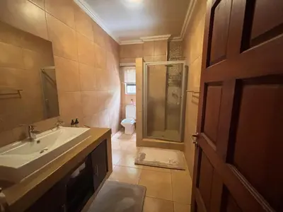 a bathroom with a sink and a shower and a toilet at Euphoria Self Catering Home in Naboomspruit