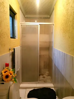 a shower with a glass door in a bathroom at SinoVilla397 in Pretoria