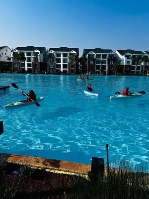 a group of people in kayaks in the water at The Blyde blue lagoon in Pretoria