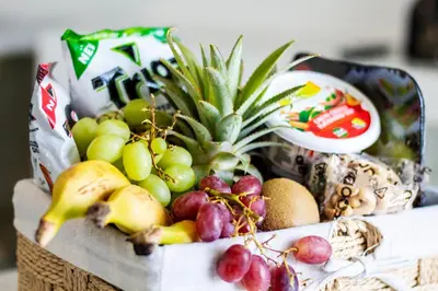 a basket of fruits and vegetables on a table at Time Oon Travel And Tour Unit 754 Luxurious in Pretoria