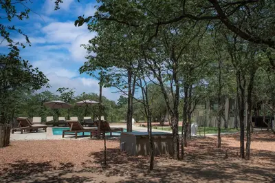 a picnic area with a pool and some trees at Mad Safari Bush Camp in Phalaborwa