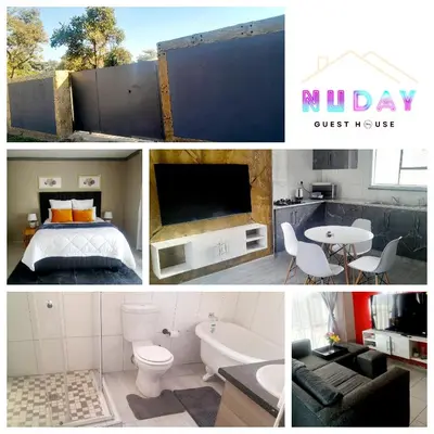 a collage of pictures of a bedroom and a bathroom at Nuday Guesthouse in Vaalwater