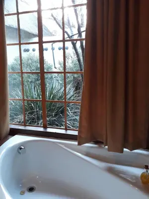 a bathroom with a bath tub and a window at African Silhouette Guesthouse in Benoni