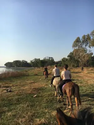 a group of people riding horses in a field at Luxury Meets Convenience Near City & Travel Links in Pretoria