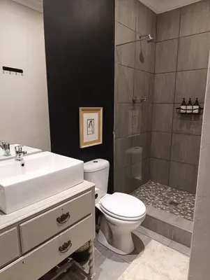 a bathroom with a sink and a toilet and a shower at Net 'n Bed in Middelburg