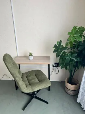 a desk with a green chair and a plant at Fourteen38 Mews Guesthouse in Dwarsloop