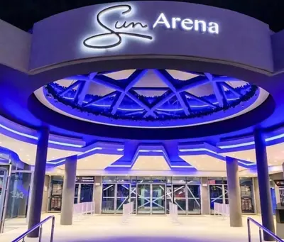 a building with an arena sign on top of it at Menlyn Maine Residences 813 in Pretoria