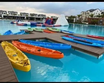a group of kayaks sitting in a swimming pool at The Blyde Crystal Lagoon in Pretoria