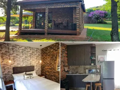 a brick house with a kitchen and a bed in it at Villa Rosa Guest Farm in Eersbewoond