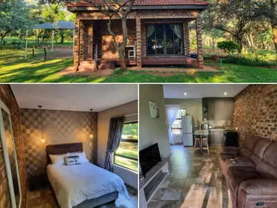 two pictures of a bedroom and a living room at Villa Rosa Guest Farm in Eersbewoond