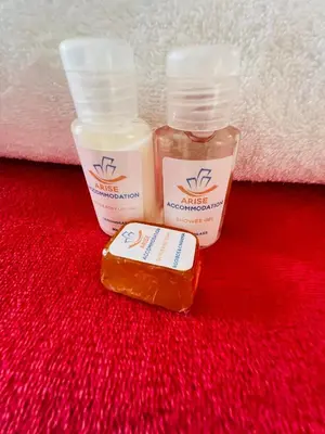 two bottles of sunscreen and a bar of soap at Royal Apartments in Burgersfort