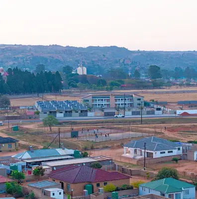 an aerial view of a town with buildings at Pereng Lodge in Ga-Moloi