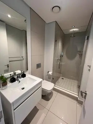 a bathroom with a sink and a toilet and a shower at Mphoentle Residence ellipse waterfall in Midrand