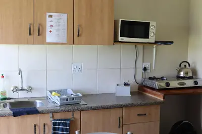 a kitchen with a sink and a microwave at Jonatan at Genesaret in Lake Chrissie
