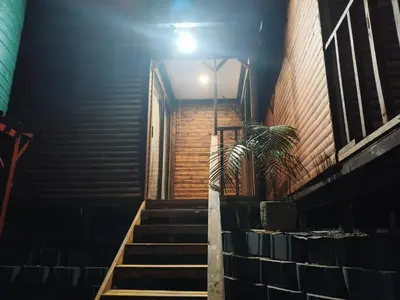 a set of stairs with a light at the top at The Man Cave Extension in Sabie