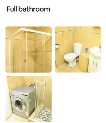 three pictures of a bathroom with a washing machine and a washer at Amani Princely treat Silverton in Pretoria