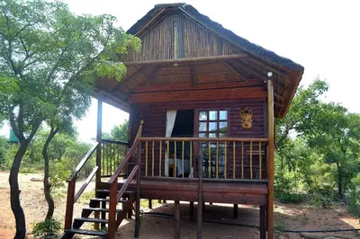 a tree house with a staircase leading to it at Kudusdrift Farmstay in Vaalwater