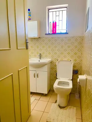 a bathroom with a toilet and a sink and a window at Inocova Fly in Kempton Park
