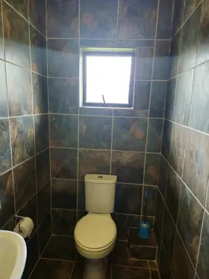 a bathroom with a toilet and a window at The Cypress Guesthouse in Pretoria