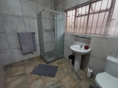 a bathroom with a sink and a shower and a toilet at 34th on Pierneef in Pretoria