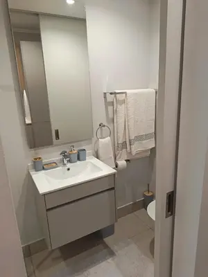 a bathroom with a sink and a mirror and a toilet at Ellipse Lux Hotel - Apartment in Midrand