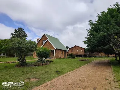 a brick house with a green roof and a brick road at Amber & Birch in Dullstroom