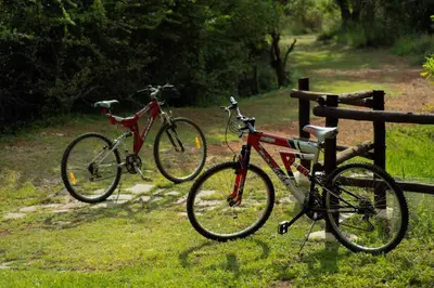two bikes are parked next to a fence at Wit Hangmat Bush Retreat in Sybrandskraal
