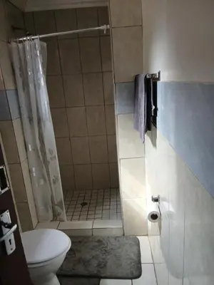 a bathroom with a shower and a toilet at Thonta house in Pretoria