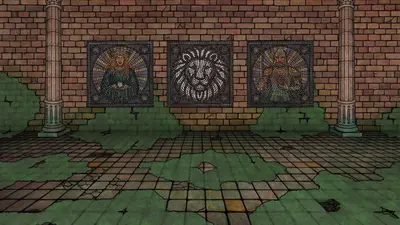 a room with three paintings on a brick wall at Vhonani 9 in Polokwane