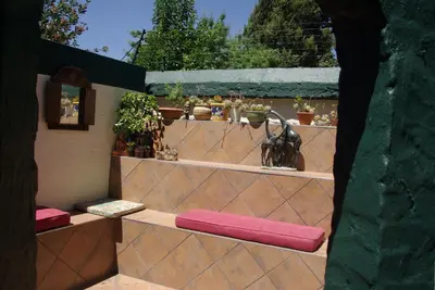 a set of shelves with potted plants on them at Sleep Eezy Cottages in Benoni
